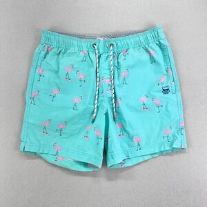 Party Pants Boardshorts Mens Medium‎ Teal Flamingo All Over Print Swim Trunks